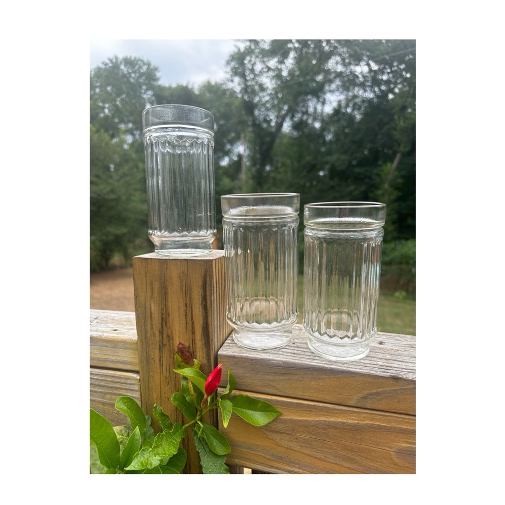 Vintage Anchor Hocking ."Line Lites" Water Glasses / Drinkware. Set Of 3